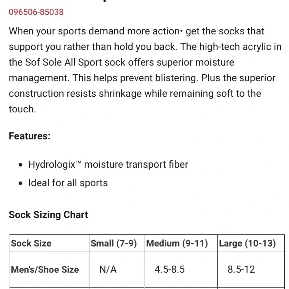 Sof Sole Men’s 2-pack All Sport Adult Team Sock Maroon Size Large NWT